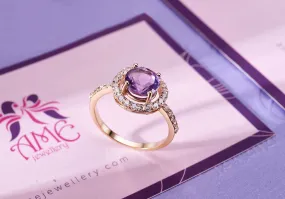 7mm Amethyst Halo Ring in 14K Yellow Gold for Women