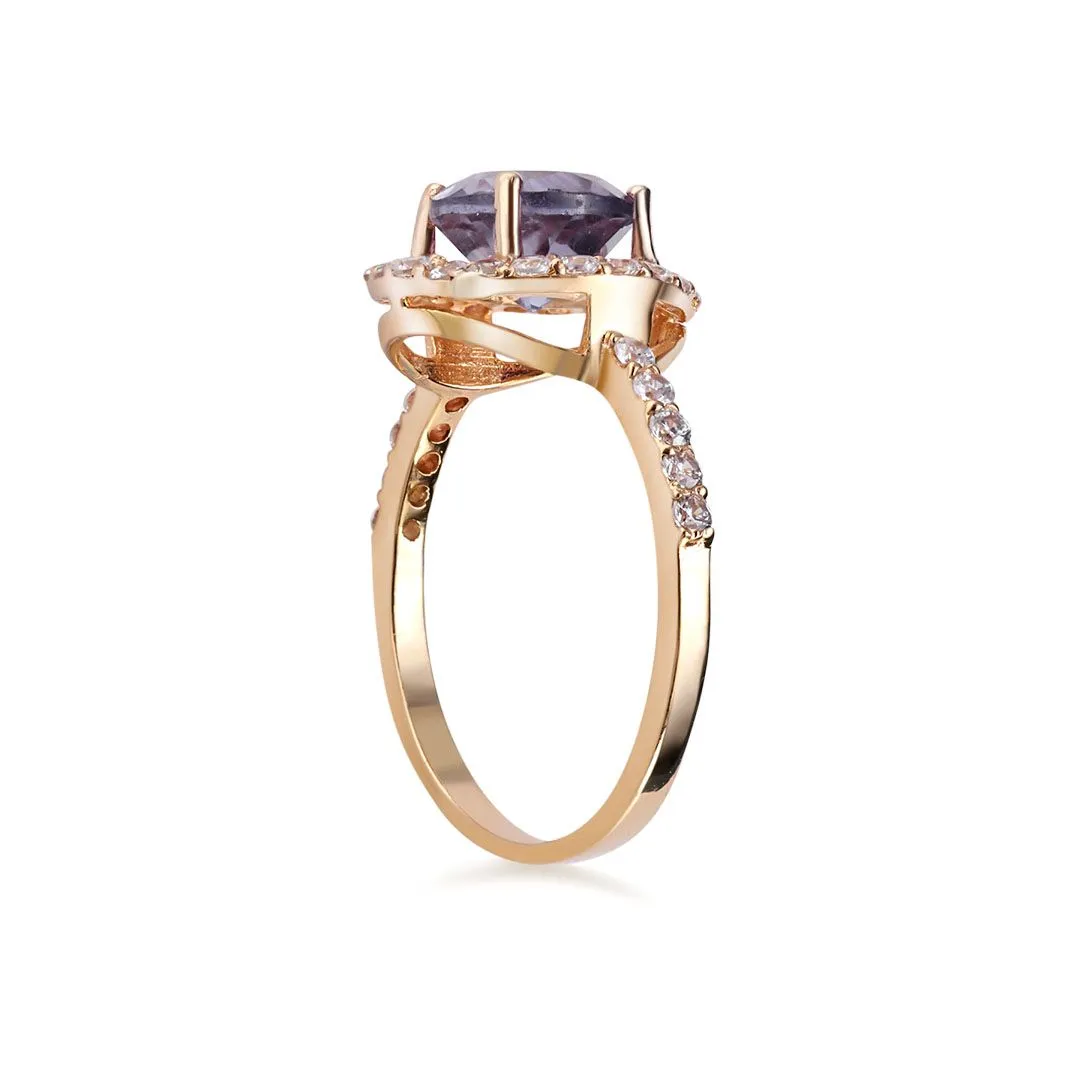 7mm Amethyst Halo Ring in 14K Yellow Gold for Women