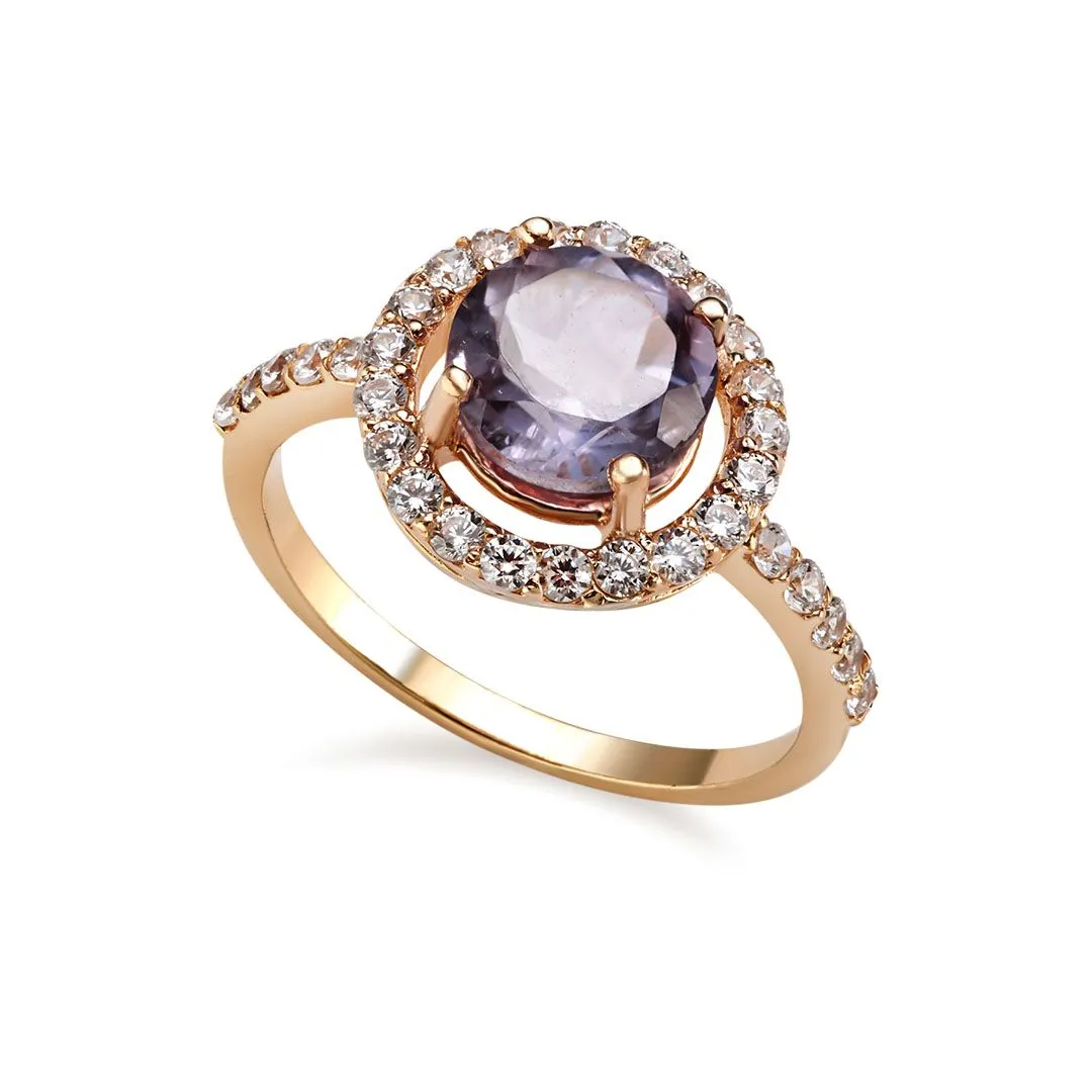 7mm Amethyst Halo Ring in 14K Yellow Gold for Women