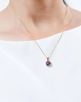 7mm Amethyst Solitaire Pendant Necklace in 14K Yellow Gold