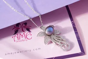 7mm Aubergine Freshwater Pearl Flower Pendant in Sterling Silver