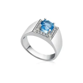 7mm Blue Topaz Men's Ring in Sterling Silver