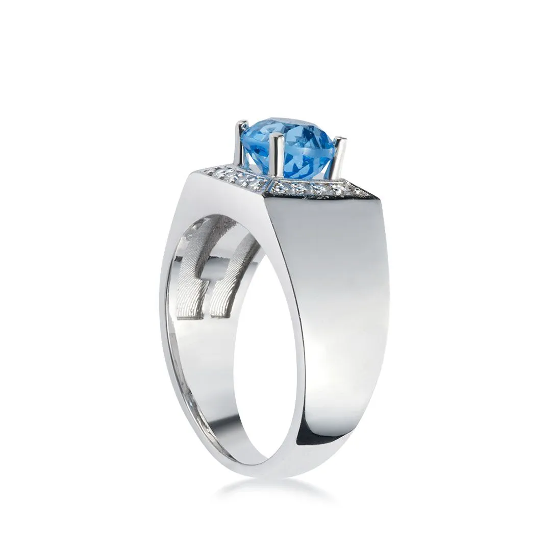 7mm Blue Topaz Men's Ring in Sterling Silver