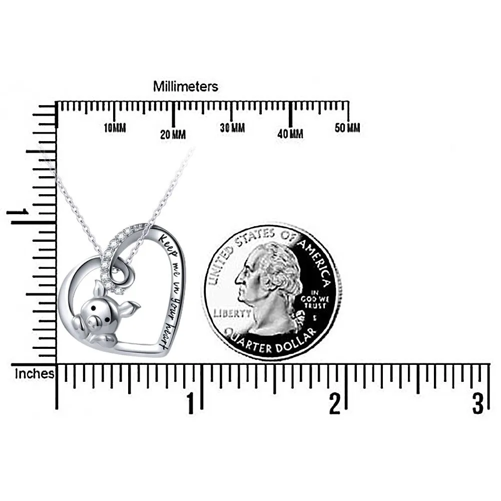 925 Sterling Silver Cute Pig Pendant Necklace Earrings Ring Bracelet for Women Girls Jewelry Birthday Christmas Gift 1_Keep me in your heart Pig Necklace