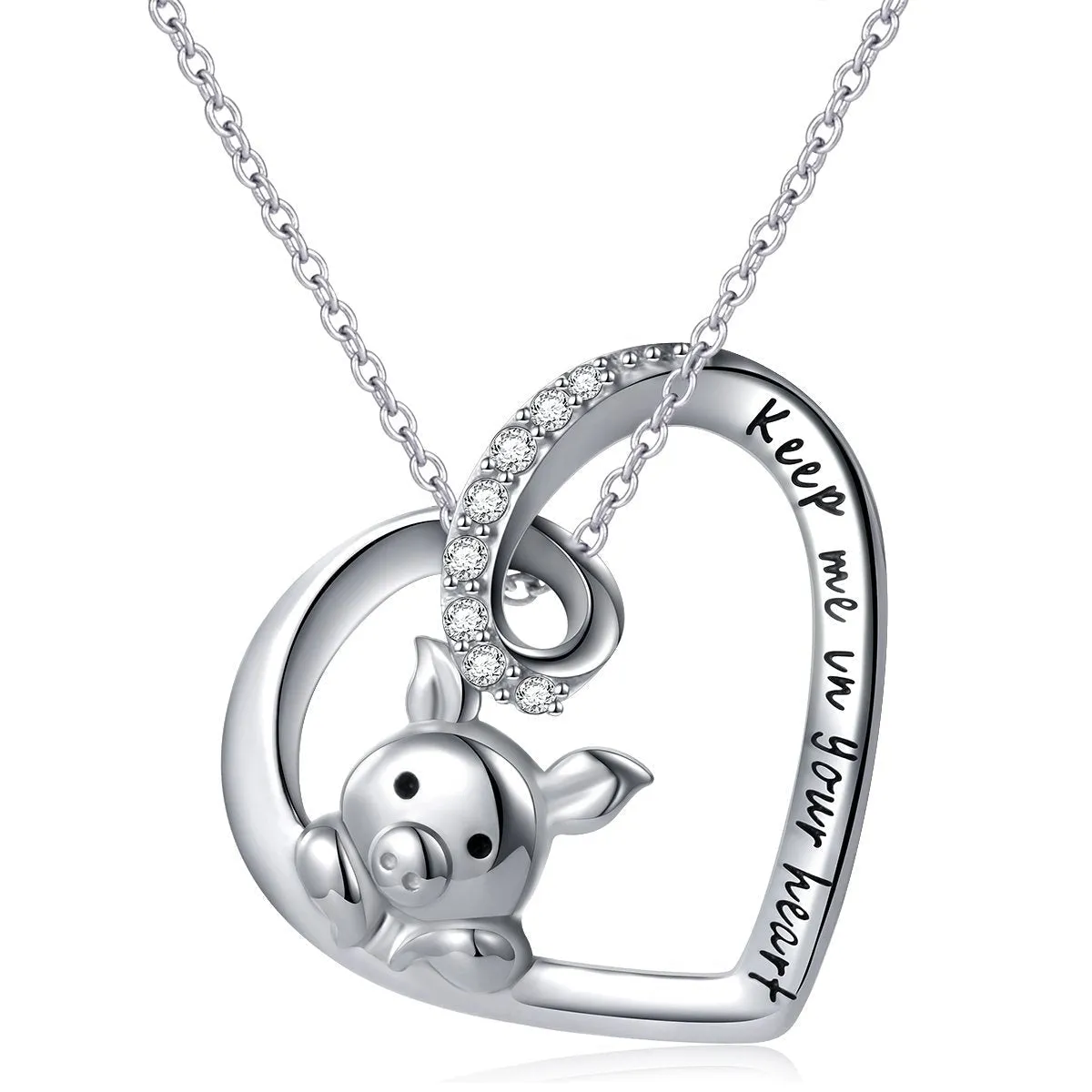925 Sterling Silver Cute Pig Pendant Necklace Earrings Ring Bracelet for Women Girls Jewelry Birthday Christmas Gift 1_Keep me in your heart Pig Necklace