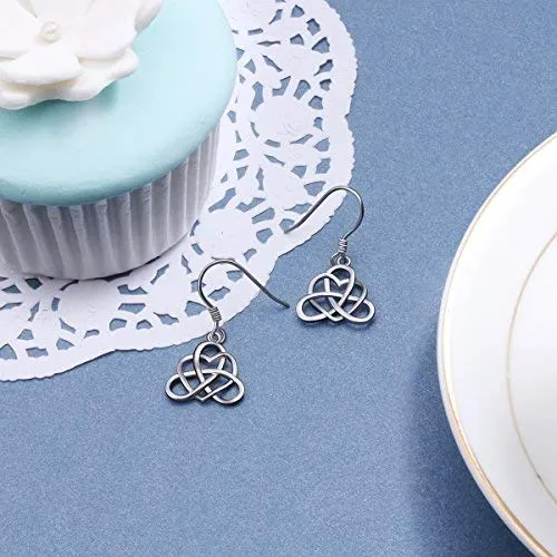 925 Sterling Silver Good Luck Vintage Irish Celtic Triquetra Knot Heart Pendant Necklace and Earrings Jewelry Set Jewelry-set