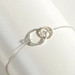 Adjustable 14 Karat Gold and Sterling Silver Textured Rings Bracelet
