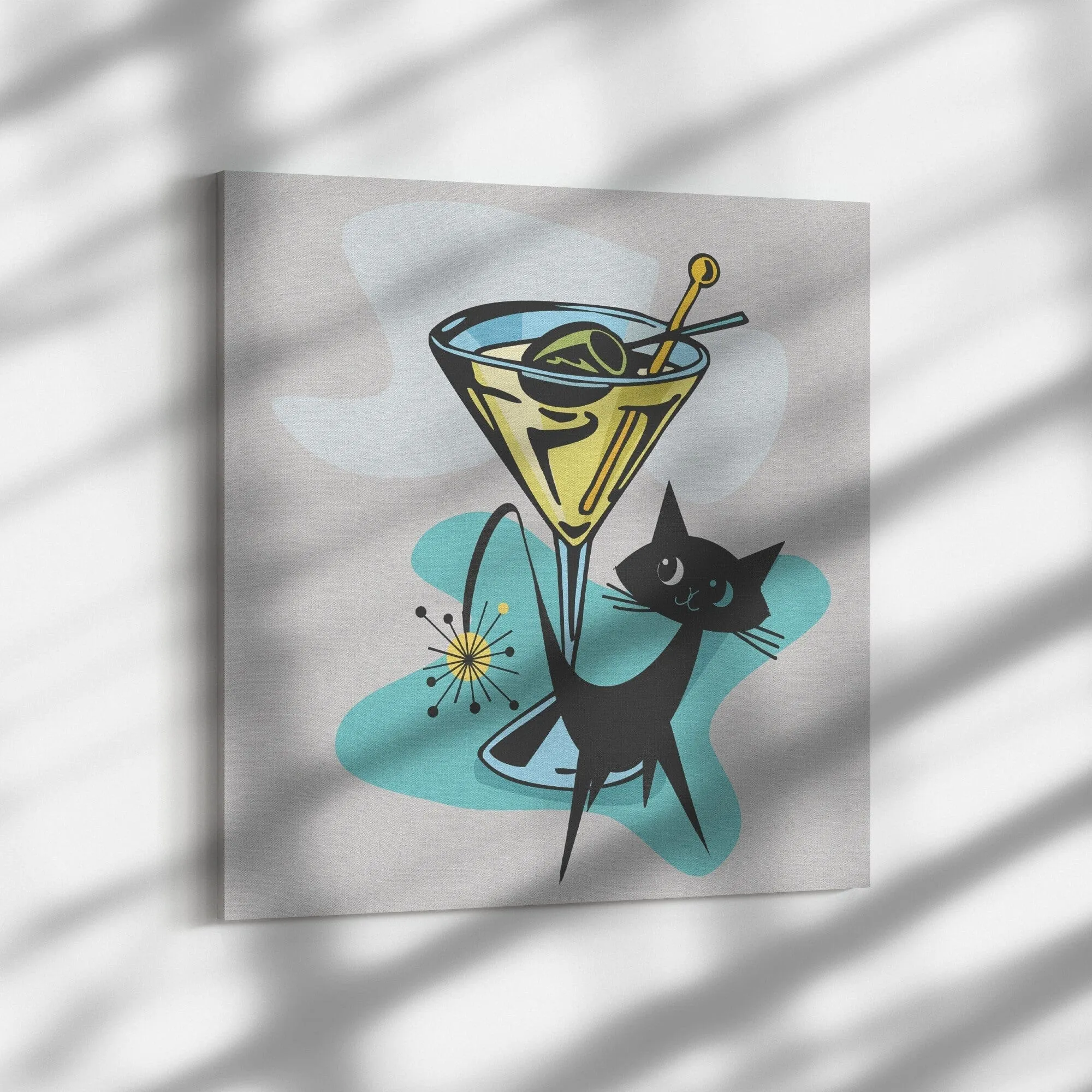 Atomic Cat, Martini Time, Cocktail, Retro Mid Mod Retro Wall Art