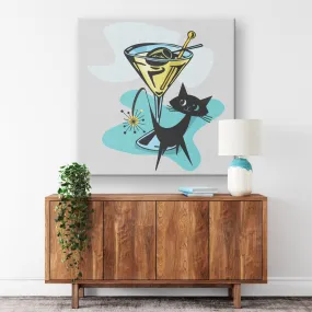Atomic Cat, Martini Time, Cocktail, Retro Mid Mod Retro Wall Art