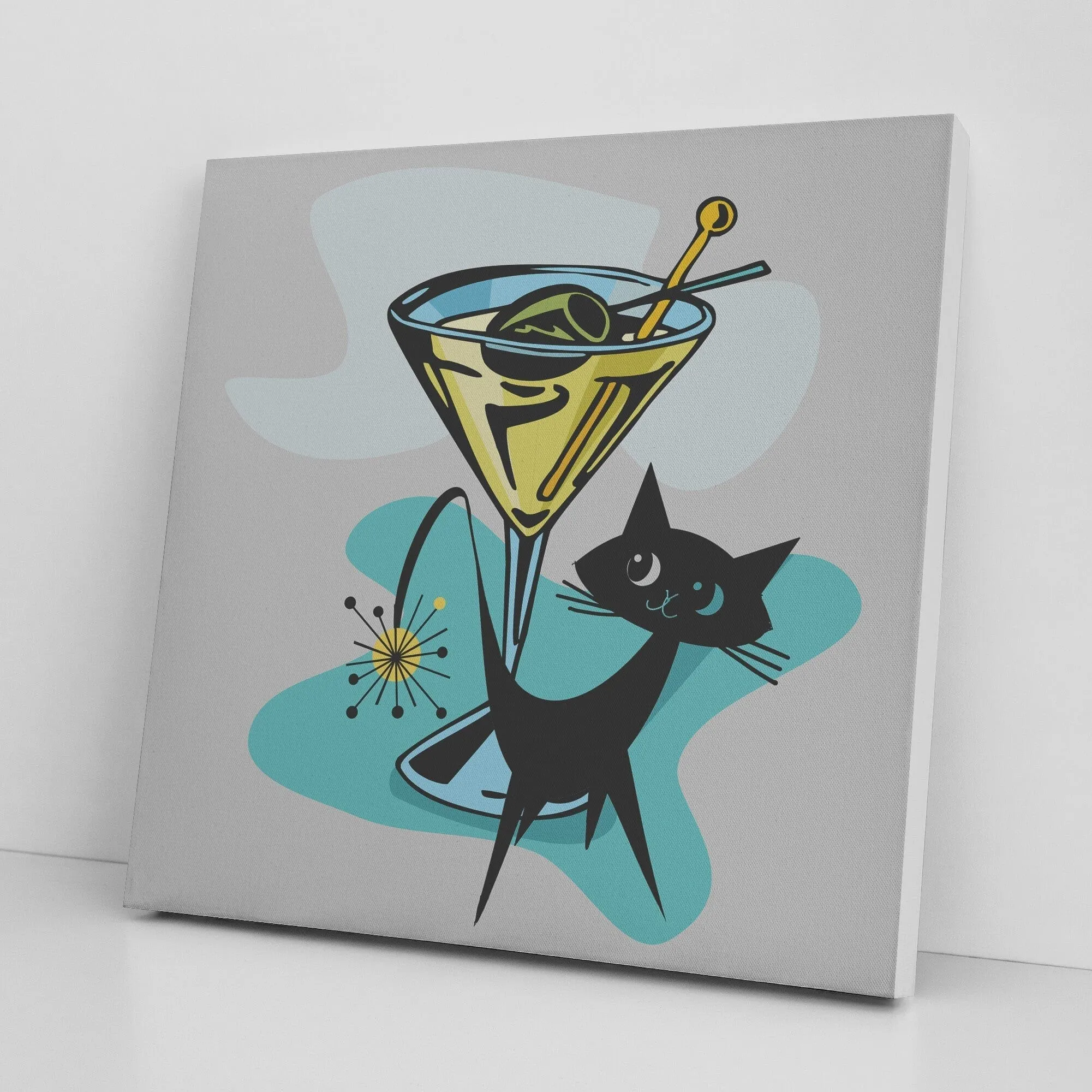 Atomic Cat, Martini Time, Cocktail, Retro Mid Mod Retro Wall Art
