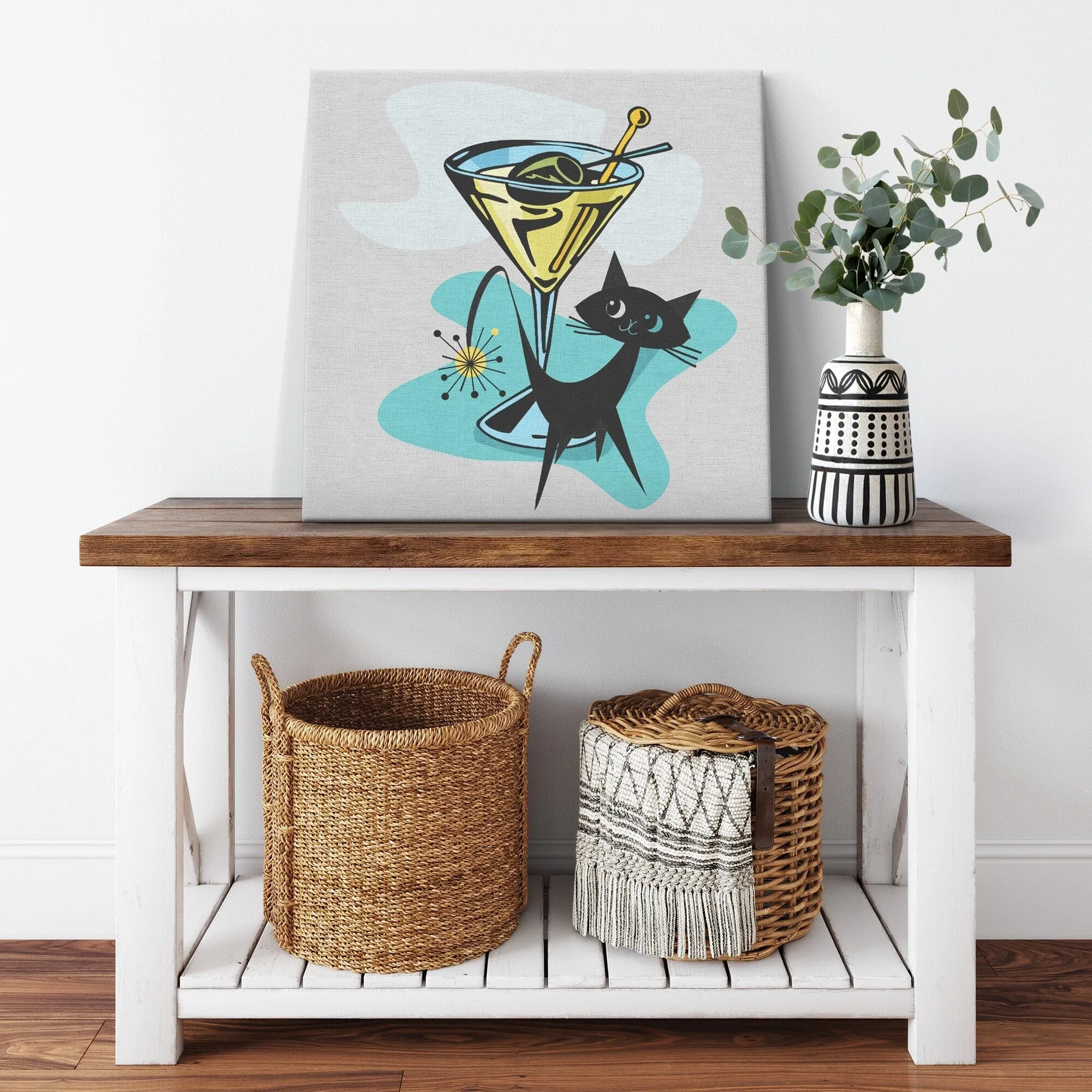 Atomic Cat, Martini Time, Cocktail, Retro Mid Mod Retro Wall Art
