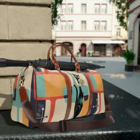 Atomic Cat, Mid Century Modern, Luggage, Travel Bag, Weekender, Retro Geometric, Beige, Gray, Orange, Mustard, Waterproof Travel Bag