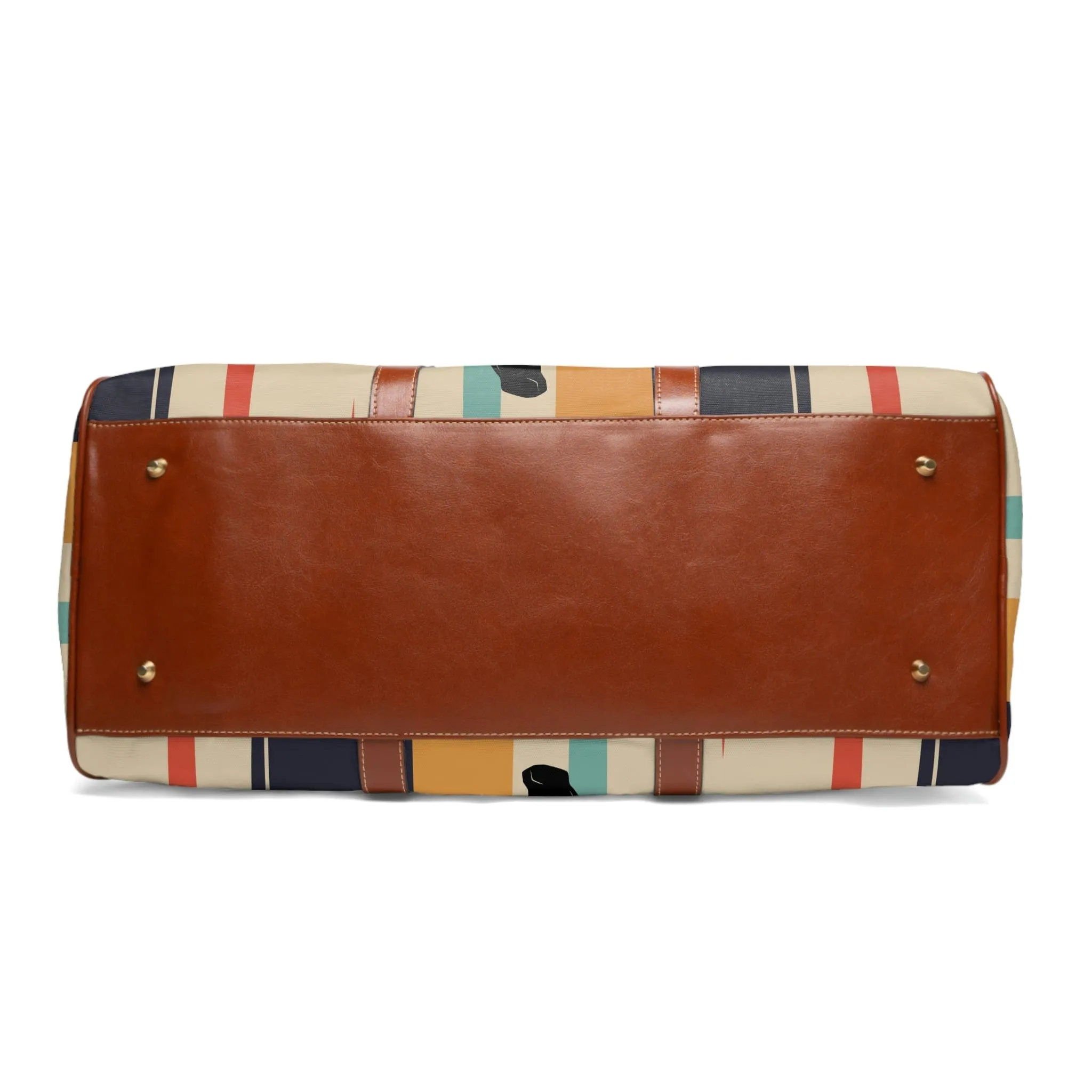 Atomic Cat, Mid Century Modern, Luggage, Travel Bag, Weekender, Retro Geometric, Beige, Gray, Orange, Mustard, Waterproof Travel Bag