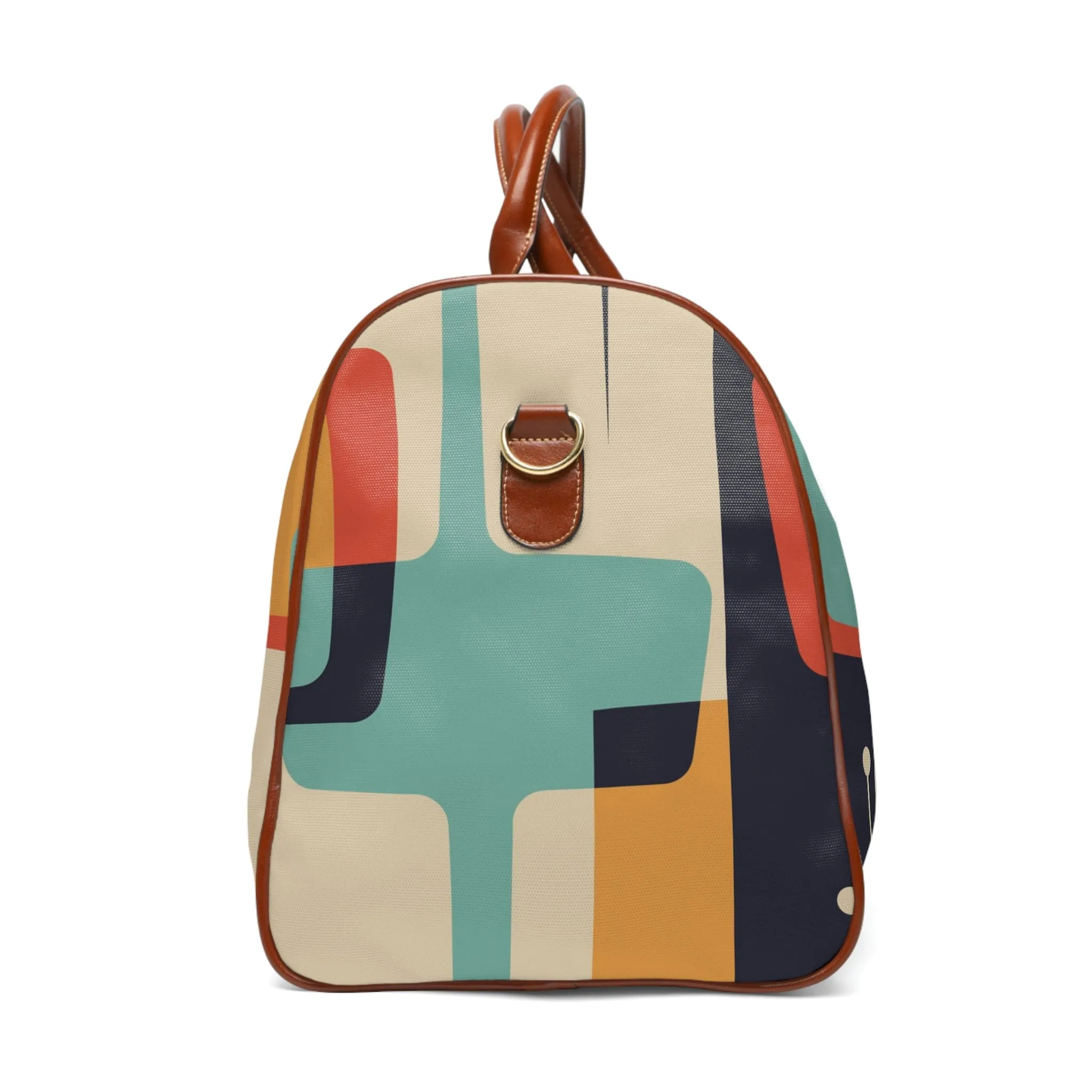Atomic Cat, Mid Century Modern, Luggage, Travel Bag, Weekender, Retro Geometric, Beige, Gray, Orange, Mustard, Waterproof Travel Bag