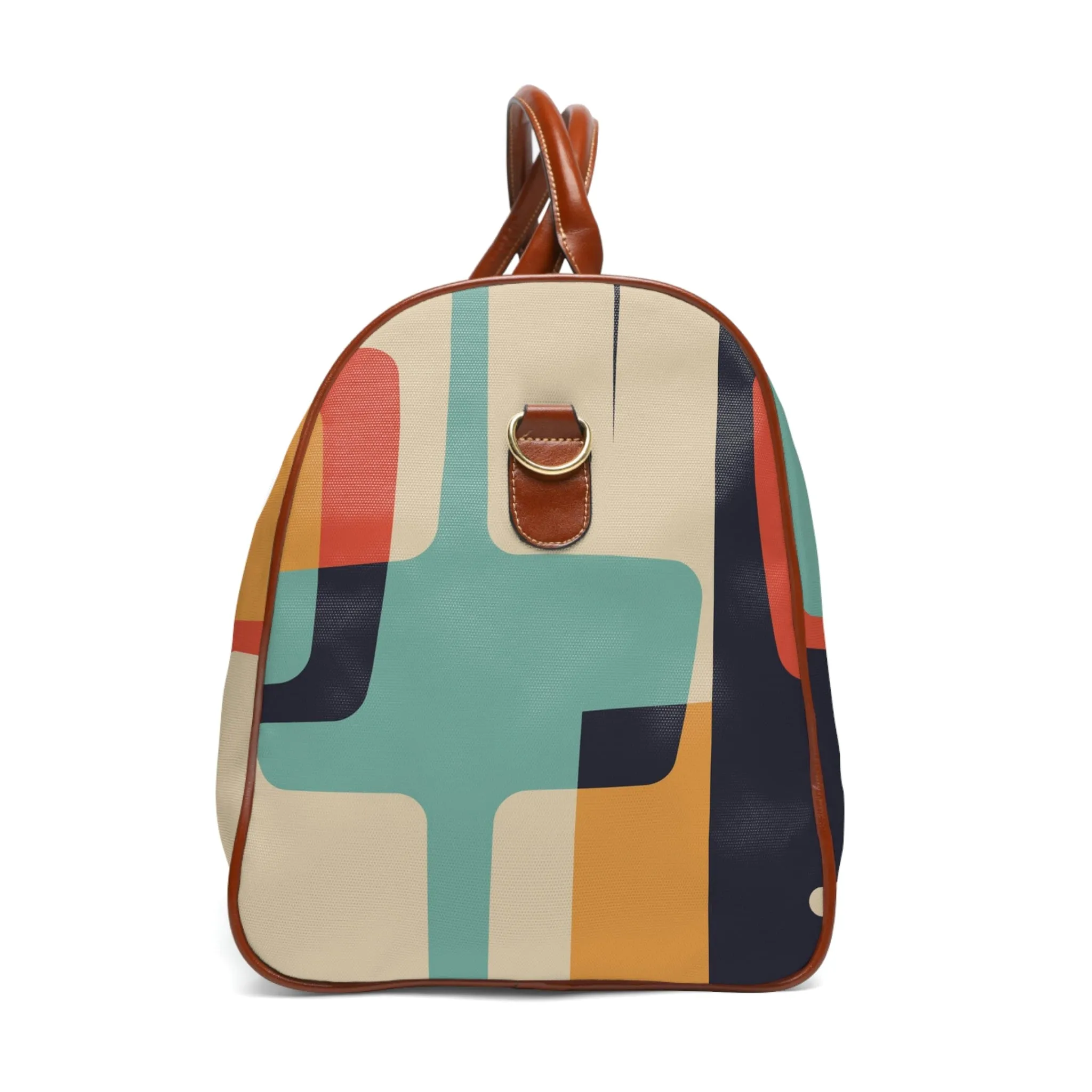 Atomic Cat, Mid Century Modern, Luggage, Travel Bag, Weekender, Retro Geometric, Beige, Gray, Orange, Mustard, Waterproof Travel Bag