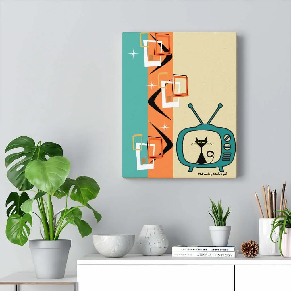 Atomic Cat Retro Kitschy Cute Boomerang Starburst Mid Mod Canvas Gallery Wraps