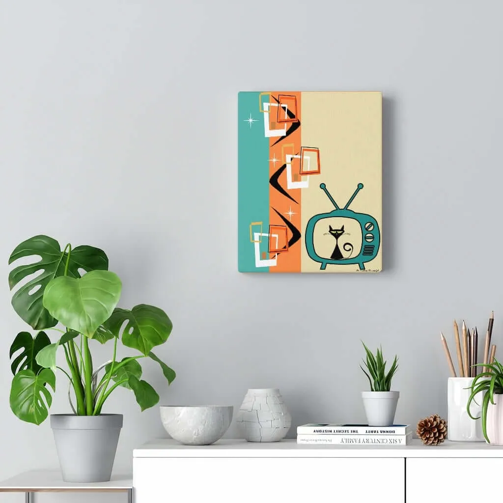 Atomic Cat Retro Kitschy Cute Boomerang Starburst Mid Mod Canvas Gallery Wraps