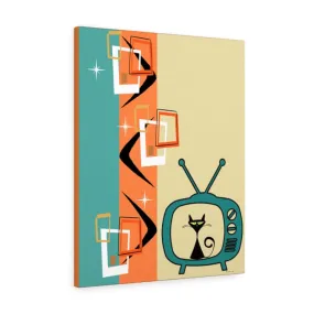 Atomic Cat Retro Kitschy Cute Boomerang Starburst Mid Mod Canvas Gallery Wraps