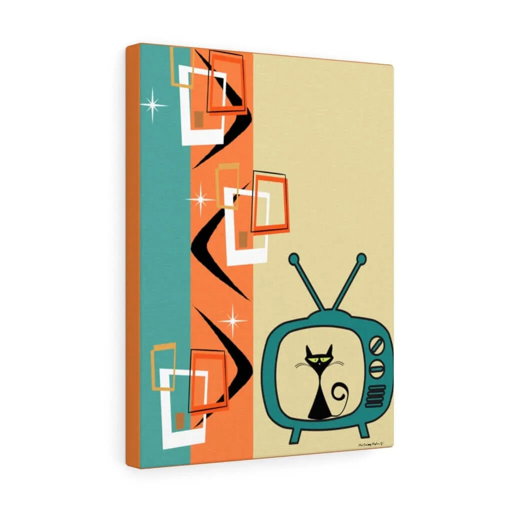 Atomic Cat Retro Kitschy Cute Boomerang Starburst Mid Mod Canvas Gallery Wraps