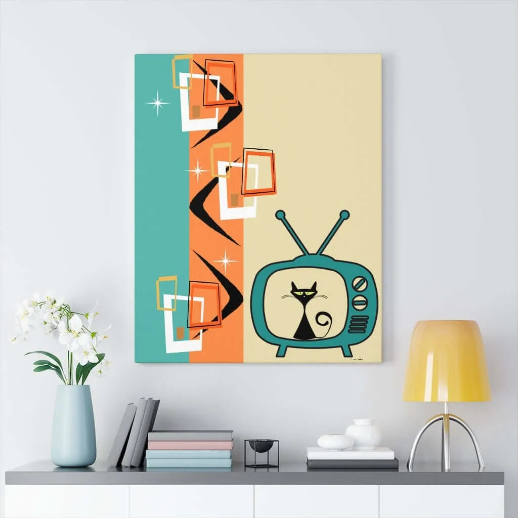 Atomic Cat Retro Kitschy Cute Boomerang Starburst Mid Mod Canvas Gallery Wraps