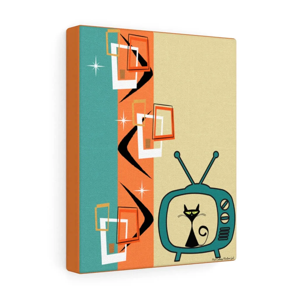Atomic Cat Retro Kitschy Cute Boomerang Starburst Mid Mod Canvas Gallery Wraps