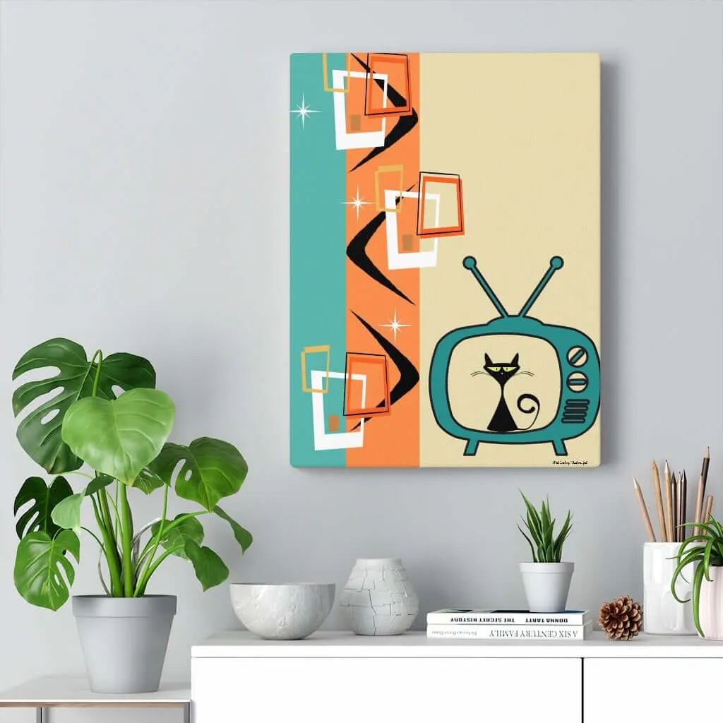 Atomic Cat Retro Kitschy Cute Boomerang Starburst Mid Mod Canvas Gallery Wraps