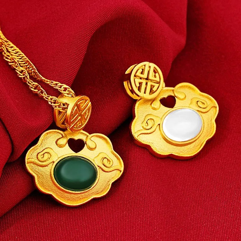 Auspicious Feng Shui Clouds Green Jade Lucky Pendant Necklace