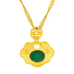 Auspicious Feng Shui Clouds Green Jade Lucky Pendant Necklace