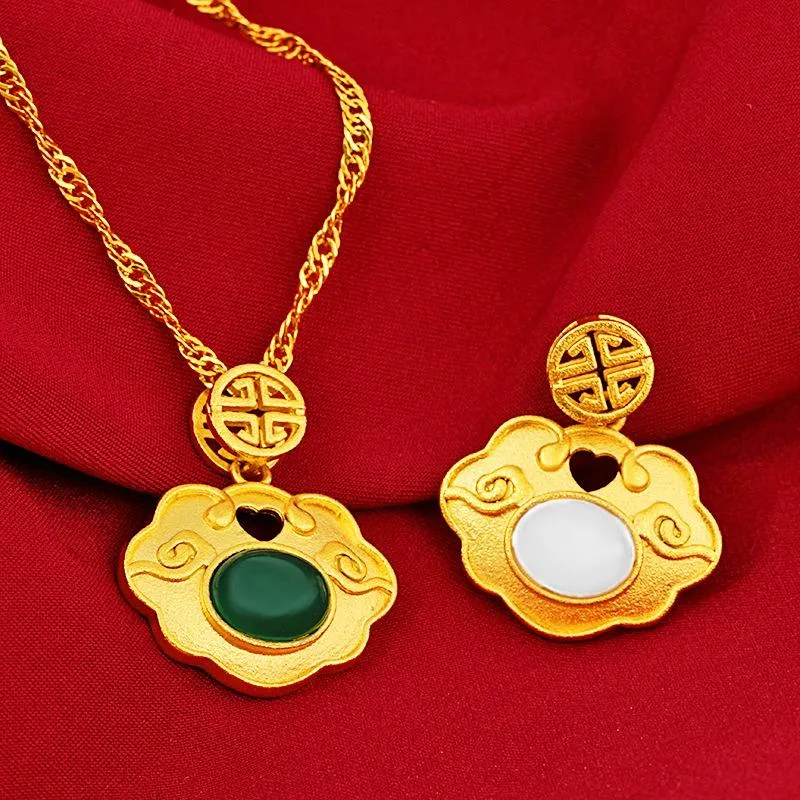 Auspicious Feng Shui Clouds Green Jade Lucky Pendant Necklace