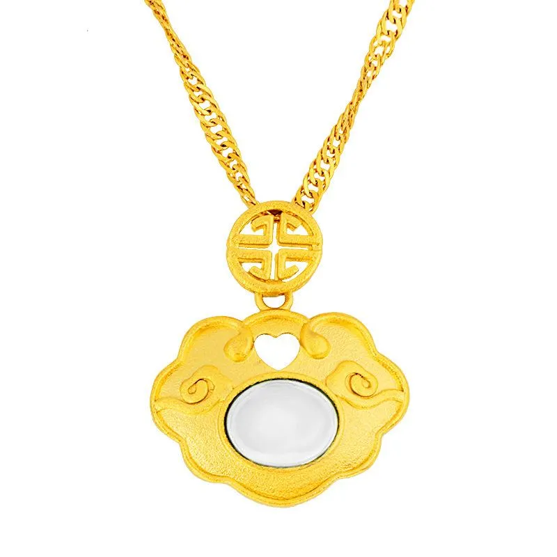 Auspicious Feng Shui Clouds Green Jade Lucky Pendant Necklace