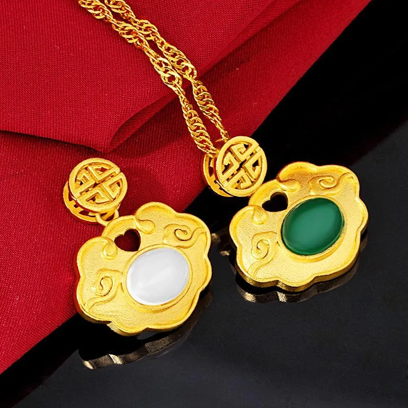 Auspicious Feng Shui Clouds Green Jade Lucky Pendant Necklace