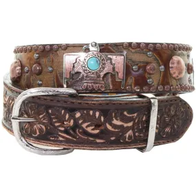B963 - Laredo Burnt Brown Leather Studded Belt