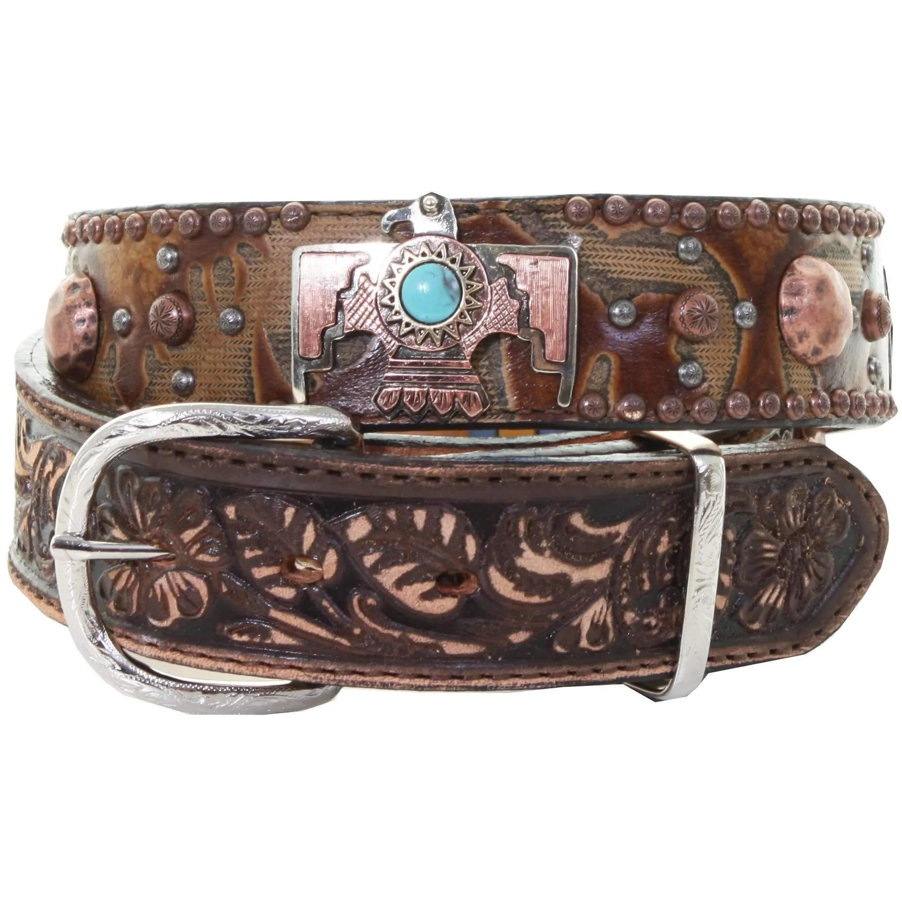 B963 - Laredo Burnt Brown Leather Studded Belt