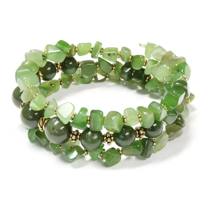 BC Jade Mania Bracelet / 6 to 8 Inch wrist size / with gold pewter beads