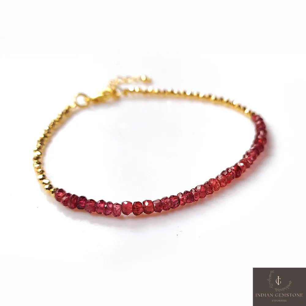 Beautiful Garnet Beads Bracelet, 925 Sterling Silver Jewelry, January Birthstone Bracelet, Yoga Bracelet, Christmas Gift, Bridal Jewelry