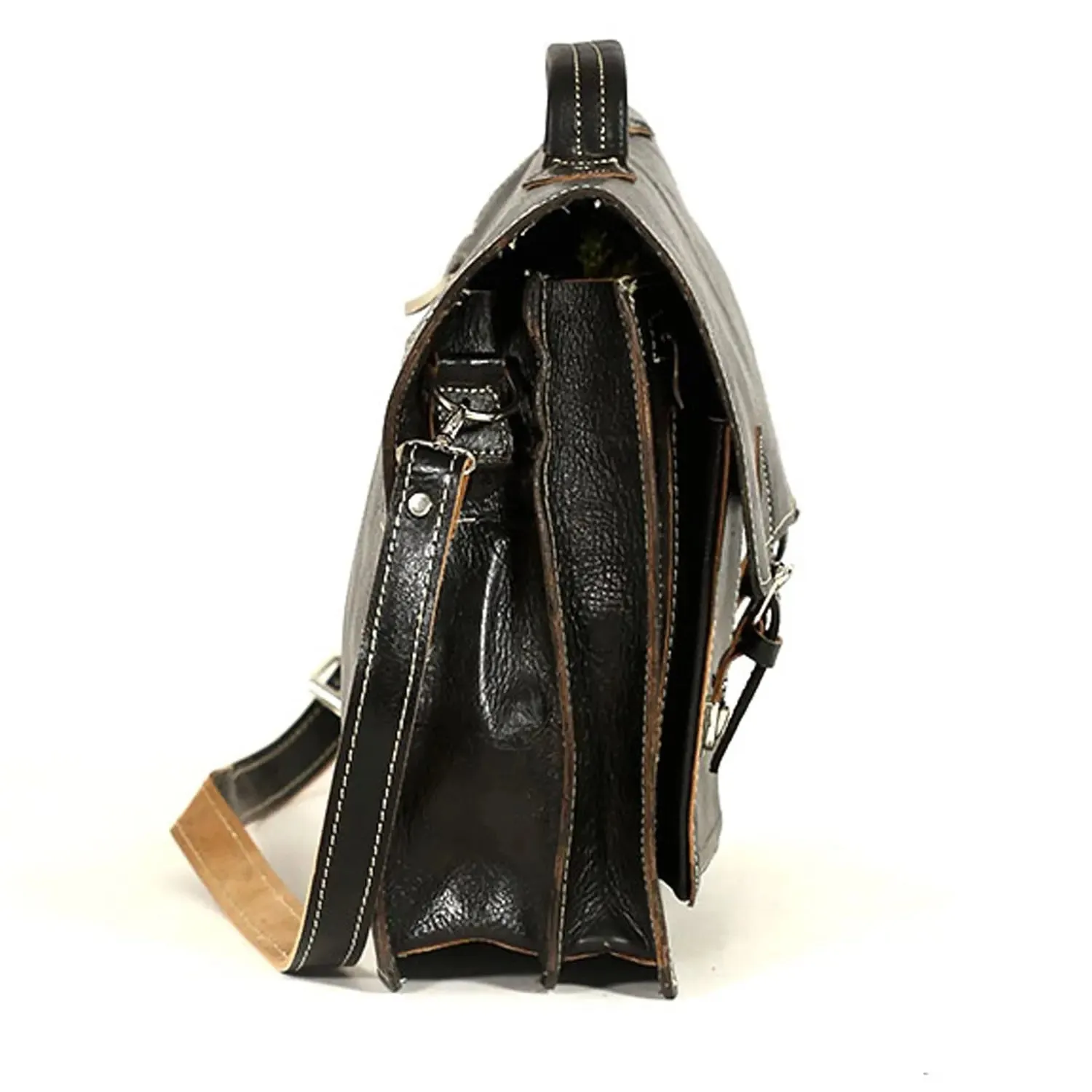 Biyadina Premium Vintage Messenger Leather Bag Handmade Satchel Black - Timeless Elegance for Professionals