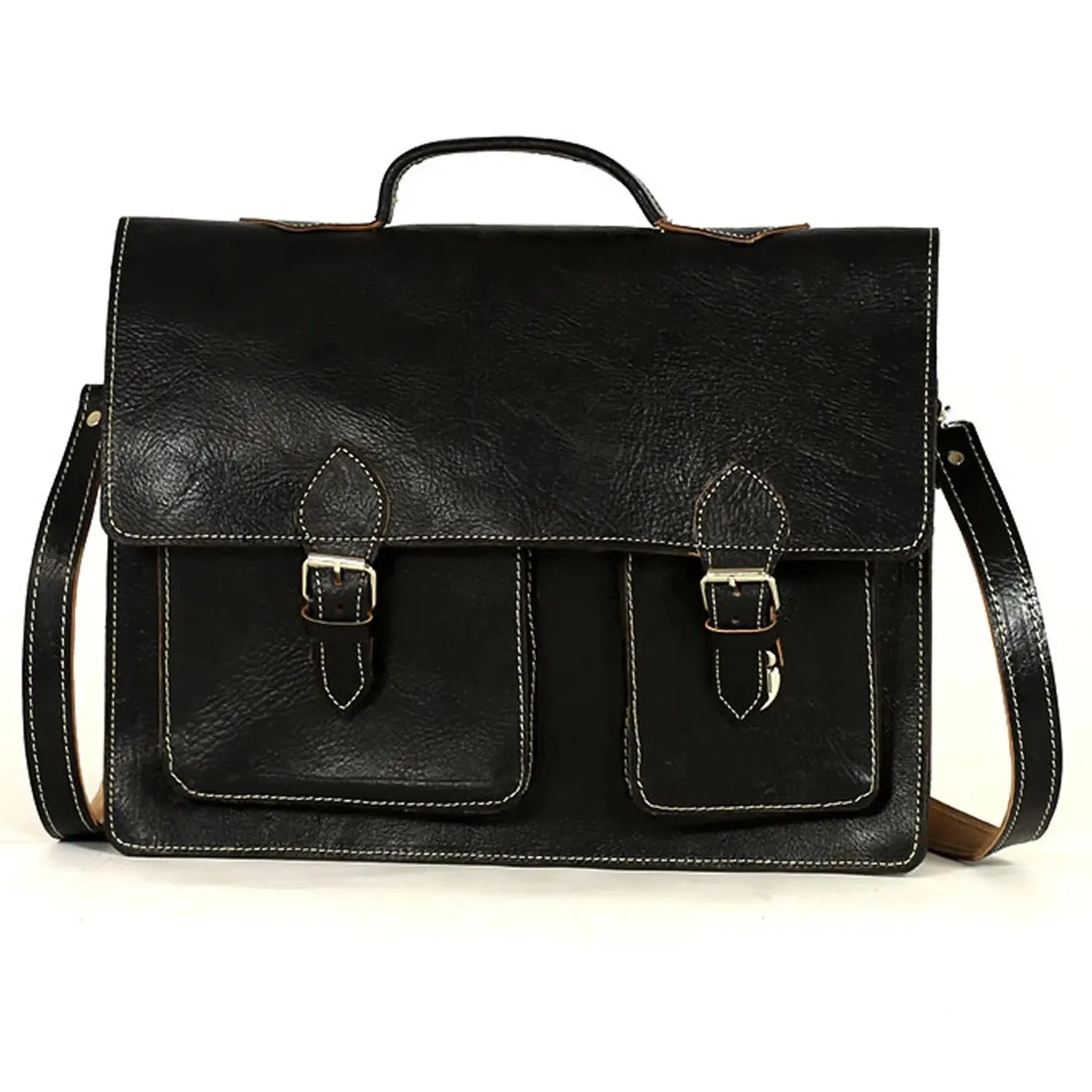 Biyadina Premium Vintage Messenger Leather Bag Handmade Satchel Black - Timeless Elegance for Professionals