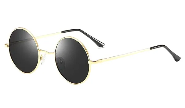 Black Gold Polarized Round Sunglasses for Men - Stylish  Classy Eyewear