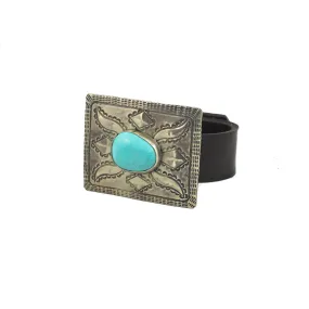 Black Leather Buckle Bracelet w/ Turquoise
