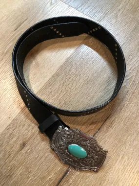 Black Leather Butterfly Belt with Turquoise Stone, SOLD