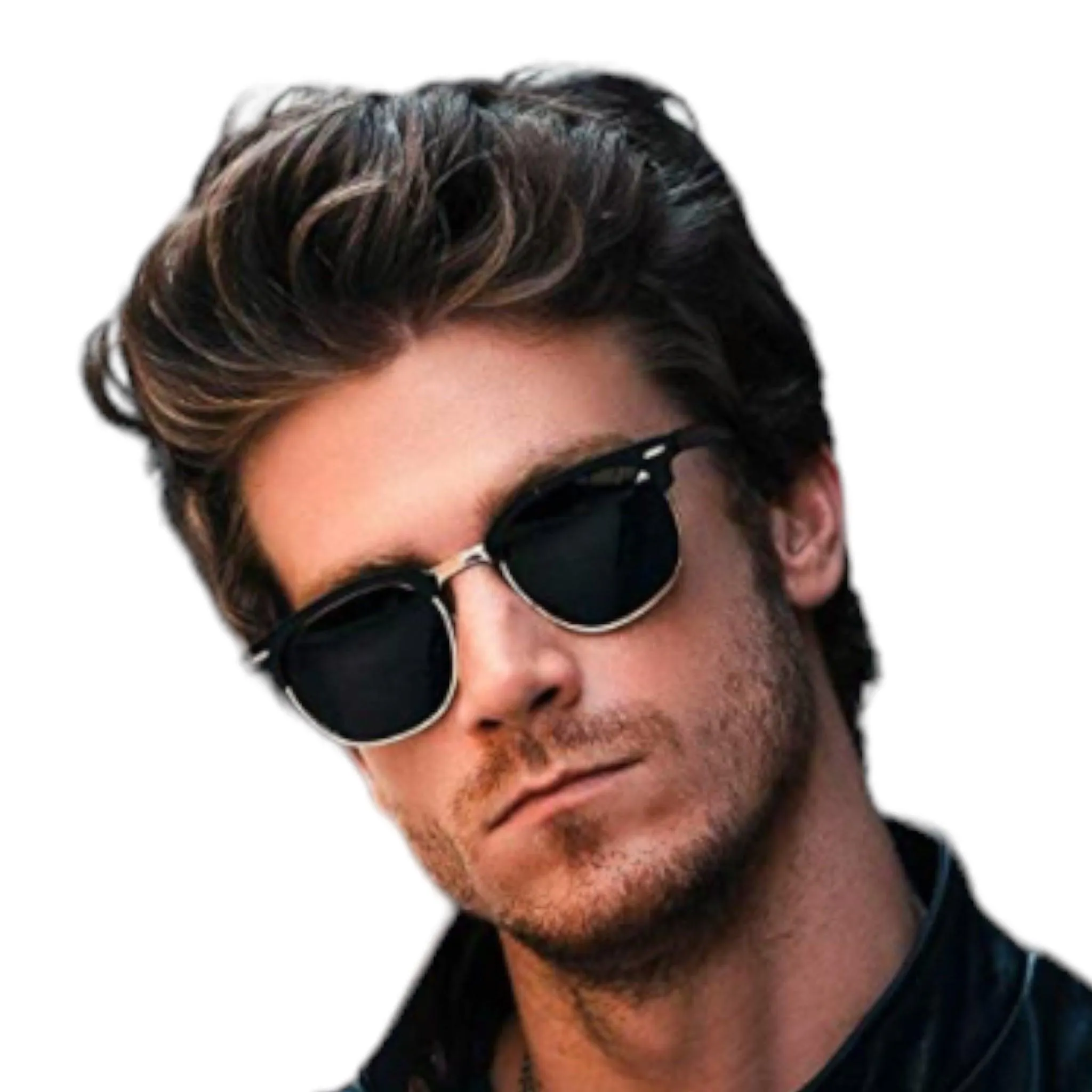 Black Polarized Semi Rimless Sunglasses