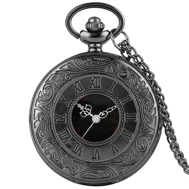 Black Roman Numerals Quartz Pocket Watch
