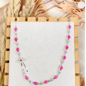 Boho Beam Neon Pink Opal Bow Necklace