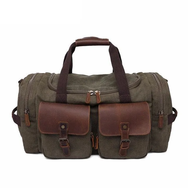 Canvas Leather Men Travel Bags Carry On Luggage Pocket Men Duffel Bags Tote Large Weekend Overnight