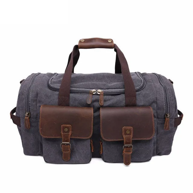 Canvas Leather Men Travel Bags Carry On Luggage Pocket Men Duffel Bags Tote Large Weekend Overnight