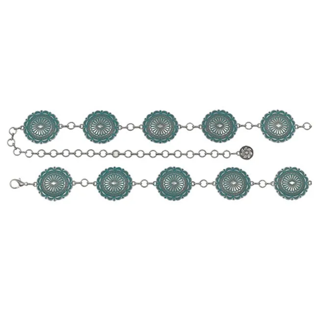 CATCHFLY LADIES ROUND CONCHO BELT With TURQUOISE WASH