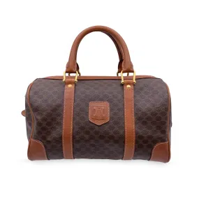 CELINE Vintage Brown Macadam Canvas Boston Bag Duffel Duffle