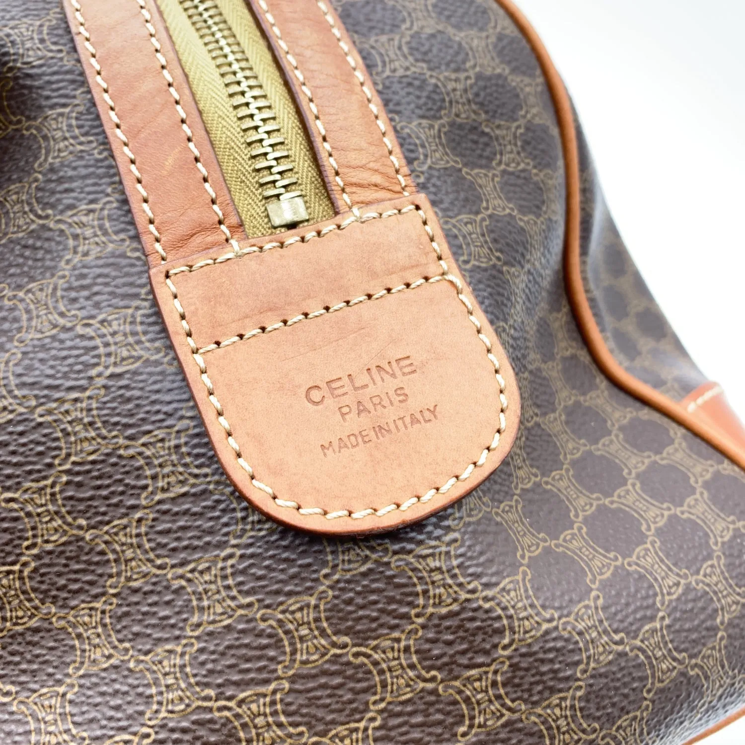 CELINE Vintage Brown Macadam Canvas Boston Bag Duffel Duffle