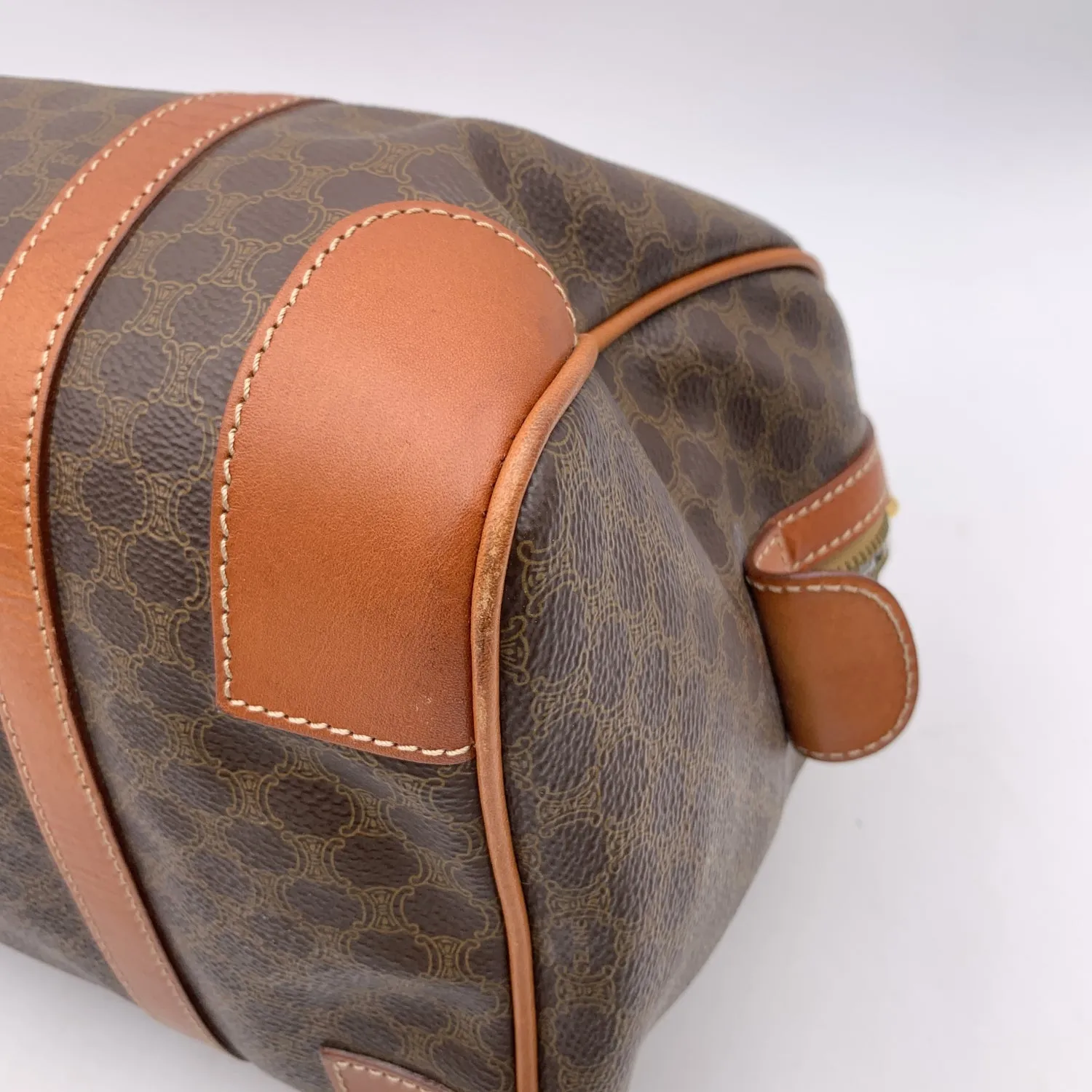CELINE Vintage Brown Macadam Canvas Boston Bag Duffel Duffle