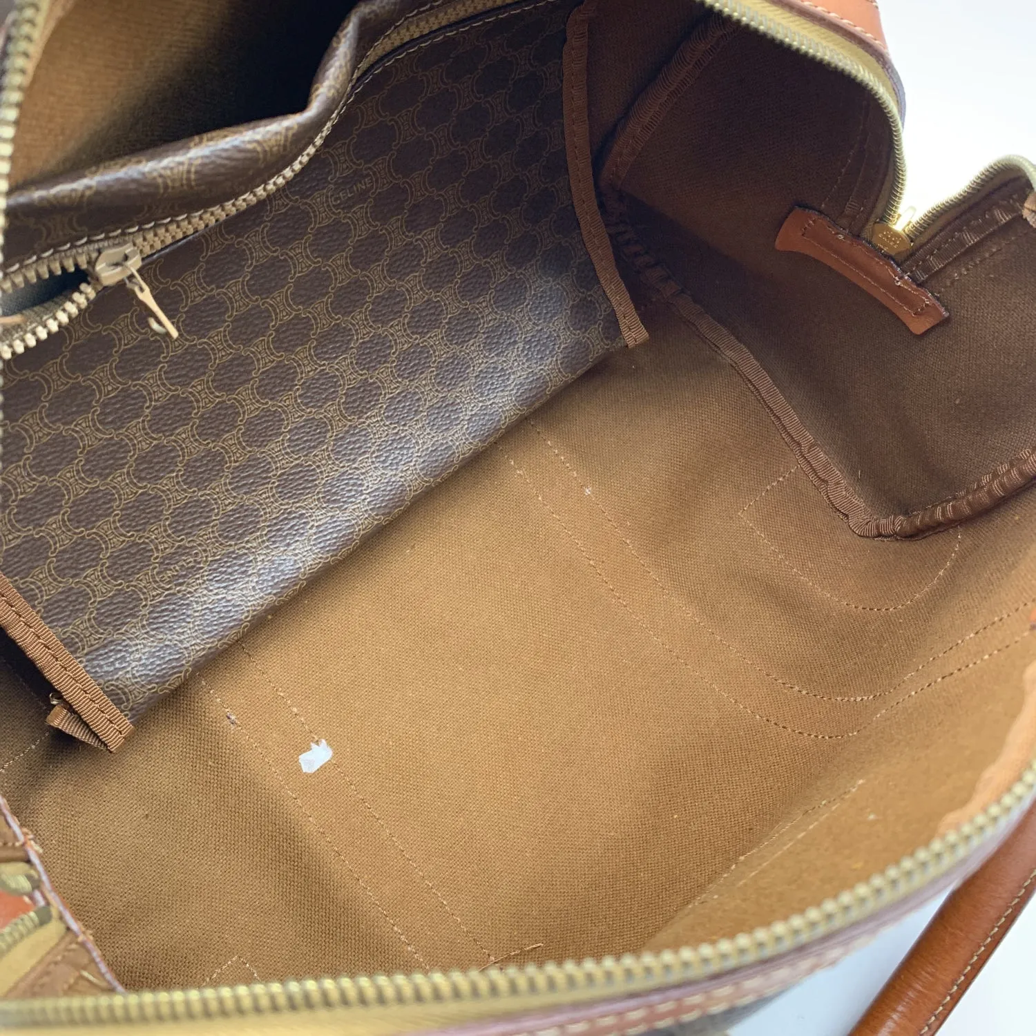 CELINE Vintage Brown Macadam Canvas Boston Bag Duffel Duffle